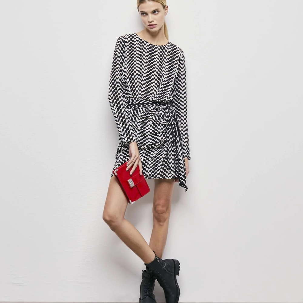 The Kooples Monochrome Zigzag Long Sleeve Dress size 1 (XS/S)